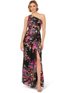 Adrianna Papell One Shoulder Floral Gown - White