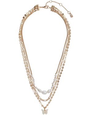 Lucky Brand Pearl Layer Etched Butterfly Necklace - Metallic
