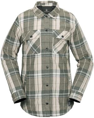 Volcom Flannel Snowboard Ski Winter Hooded Shirt Jacket - Gray