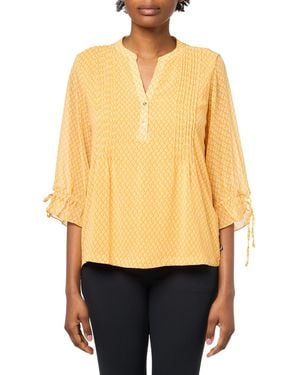 Nautica Mixed Media Leaf Print Pintuck Blouse - Yellow