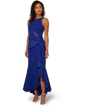 Adrianna Papell Beaded Crepe Halter Gown - Blue