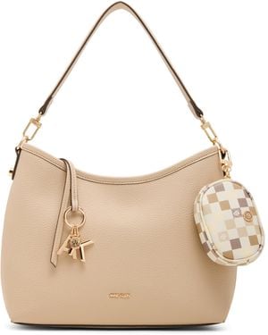 Anne Klein S Graphic Tile Lion Logo Small Hobo - Natural