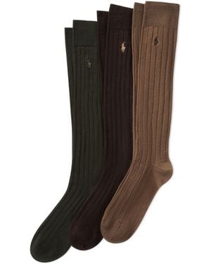 Polo Ralph Lauren Polo Mercerized Cotton Ribbed Over The Calf Sock 3 Pair Pack - Brown