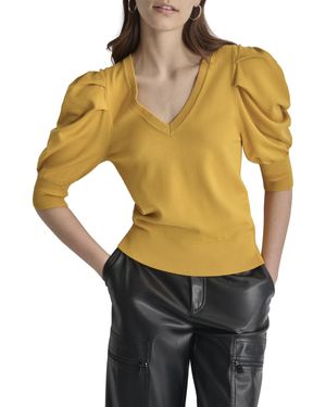 DKNY Workwear V Neck Knit Sweater - Yellow