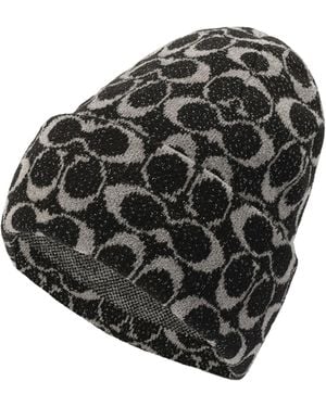COACH Metallic Signature C Knit Beanie - Black