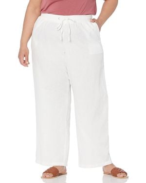 Amazon Essentials Pantalon Large en Lin Mélangé avec Cordon de Serrage et Coupe Décontractée - Blanc