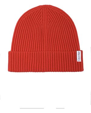 Calvin Klein Stitch Wave Fisherman Rib Cuff Hat - Red