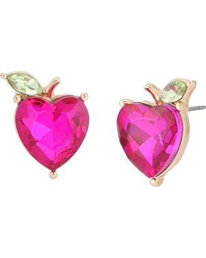 Betsey Johnson Straight A's Apple Stud Earrings - Pink