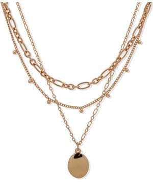 Nine West 17" Multi Row Wavy Textured Necklace Gold Tone - Metallic
