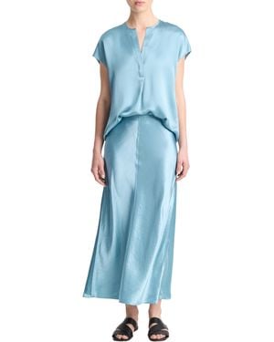 Vince S Cap Sleeve Half Plkt Blouse - Blue