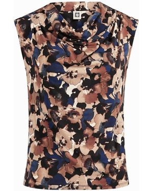 Anne Klein Cap Sleeve Cowl-neck Printed Jersey Top - Multicolor