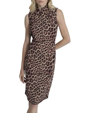 DKNY Sleeveless Mock Neck Twist Front Detail Midi Dress - Brown