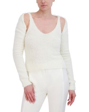 BCBGMAXAZRIA Sleeveless V Neck Tank With Long Sleeve Shrug - White