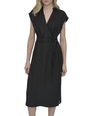 DKNY Sleeveless Collared Neck Midi Dress With Removable Belt - Black