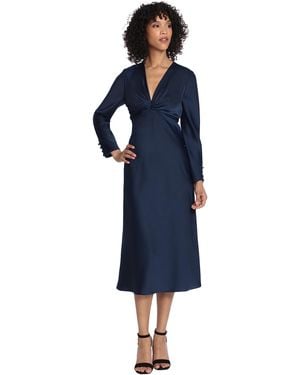 Maggy London Twist V-neck Bias Skirt Midi - Blue
