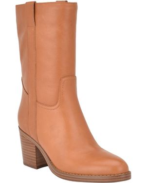 Nine West Hess Faux Leather Block Heel Mid-Calf Boots - Brown