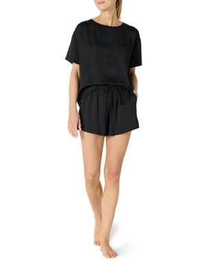 Amazon Essentials Satin Short Sleeve T-shirt And Short Sleepwear Set - Black