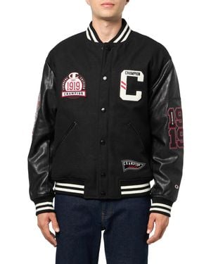 Champion Letterman Varsity Bomber Jacket With Patches - Black