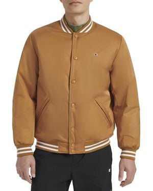Champion Logo Striped-trim Varsity Jacket - Brown