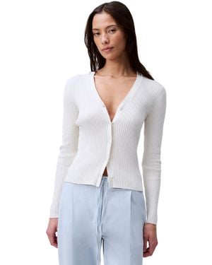 Calvin Klein Cotton Rib Cardigan - White