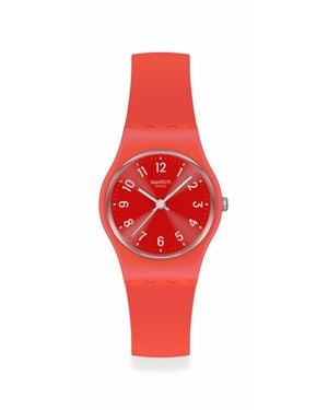 Swatch Lady Watch Casual Plastic Pink Quartz Waterproof Notes Of Coral - Red