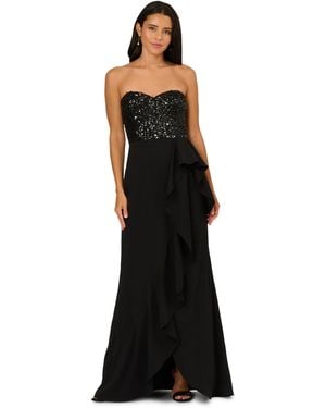 Adrianna Papell Strapless Bead Mesh Dress - Black