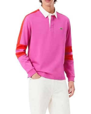 Lacoste Classic Fit Colorblock Rugby Polo Shirt - Pink
