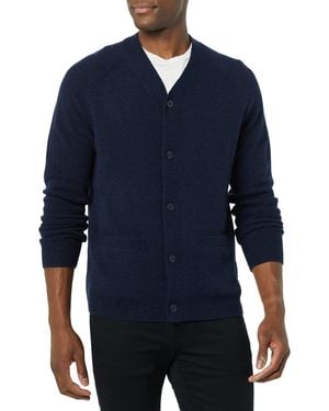 Amazon Essentials Strickjacke Aus Lammwolle Mit V-Ausschnitt Und Taschen - Blau