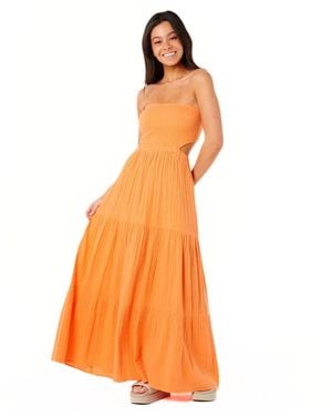 Rip Curl Premium Surf Full Length Maxi Halter Dress-removable Straps Casual - Orange