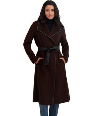 Tahari Double-faced Luxury Soft Wool Blend Long Line Wrap Coat - Black