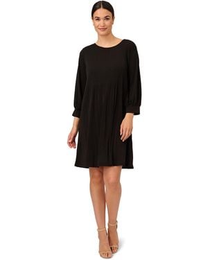 Adrianna Papell Pleated Knit Crew Neck Dress - Black