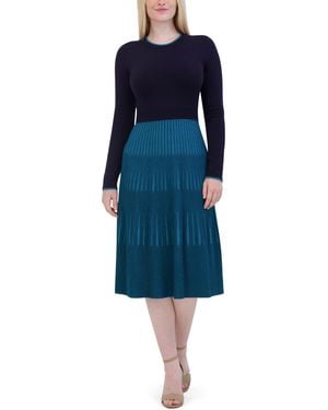 Eliza J 3/4 Sleeve Mock Neck Rib Detail Midi Sweater Dress - Blue