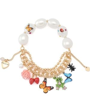 Betsey Johnson Betsey's Backyard Butterfly Mixed Charm Pearl Stretch Bracelet - Metallic