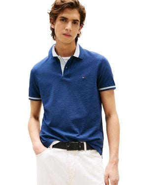 Tommy Hilfiger Short Sleeve Casual Polo Shirts In Regular Fit With Stretch And Contrast Collar Designs - Blue