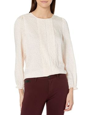 Lucky Brand Long Sleeve Scoop Neck Lea Pintuck Blouse - White