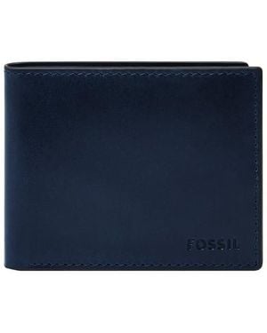 Fossil Derrick Rfid Leather Bifold Wallet With Flip Id - Blue