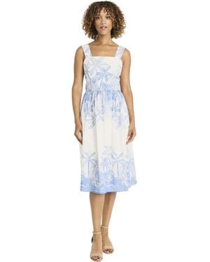 Maggy London Elegant Square Neck A-line Midi Pockets-casual Summer Wedding Guest Vacation Dress - Blue