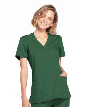 CHEROKEE Workwear Core Stretch Mock Wrap Scrubs Shirt - Green