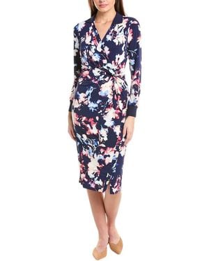 Jones New York Collared Twist Wrap Midi Dress - Blue