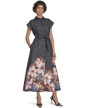 Calvin Klein Cotton Floral Border Midi - Blue