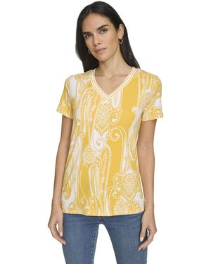Nautica Short Sleeve Cotton V-neck Tee - Yellow