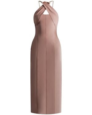 BCBGMAXAZRIA Sleeveless Crossover Halter Neck Midi Dress - Brown