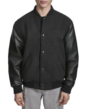Champion Letterman Varsity Bomber Jacket With Faux Leather Sleeves - Black