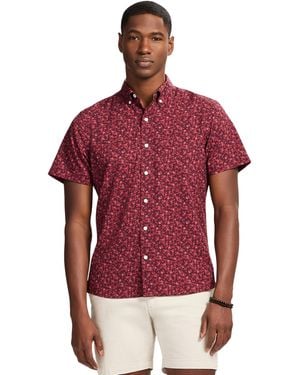 Izod Breeze Short Sleeve Button Down Patterned Shirt - Red