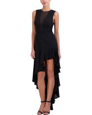 BCBGMAXAZRIA Sleeveless Illusion Neck High Low Evening Dress - Black