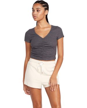 Volcom Lived In Lounge Rib Short Sleeve V Neck Top - Blue