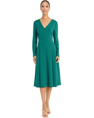 Maggy London V Neck Long Sleeve Midi Fit & Flare Wedding Guest Dresses - Green