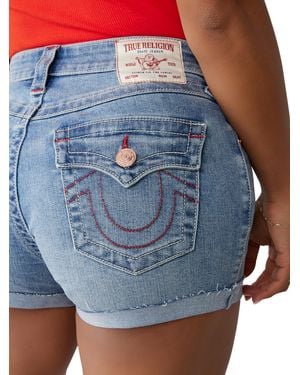 TRUE RELIGION Rise Flap Short - California Poppy | Curvy Fit Denim Shorts With Button-flap - Blue