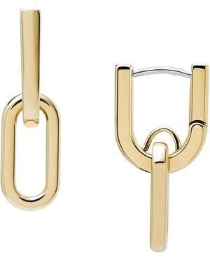 Fossil Heritage D-link Gold-tone Stainless Steel Drop Earrings - Metallic