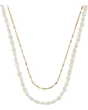 Fossil Heritage Pearl D-link Stainless Steel Chain Necklace - Metallic